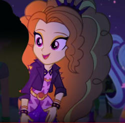 Size: 490x480 | Tagged: safe, screencap, adagio dazzle, equestria girls, find the magic, g4, my little pony equestria girls: better together, adoragio, bracelet, clothes, cropped, cute, female, headband, jacket, jewelry, leather jacket, smiling, solo, spiked headband, spiked wristband, watch, when she smiles, wristband, wristwatch
