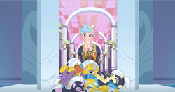 Size: 1236x650 | Tagged: safe, screencap, cozy glow, alicorn, pony, g4, the ending of the end, leak, cozycorn, defeated, guards, pile, race swap, smug