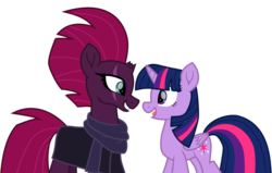 Size: 11082x7063 | Tagged: safe, artist:ejlightning007arts, fizzlepop berrytwist, tempest shadow, twilight sparkle, alicorn, pony, g4, the ending of the end, absurd resolution, broken horn, clothes, duo, eye scar, horn, open mouth, scar, simple background, transparent background, twilight sparkle (alicorn), vector