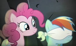 Size: 3886x2376 | Tagged: safe, screencap, pinkie pie, rainbow dash, pony, daring done?, g4, blindfold, high res, out of context