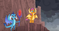 Size: 1004x532 | Tagged: safe, screencap, princess ember, smolder, dragon, g4, the ending of the end, bloodstone scepter, dragon lands, dragoness, female, pleading