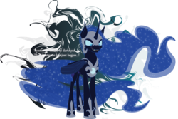 Size: 6318x4223 | Tagged: safe, artist:kylami, nightmare moon, alicorn, bat pony, bat pony alicorn, pony, g4, bat wings, ethereal mane, fangs, female, hoof shoes, mare, simple background, solo, speech, starry mane, transparent background, vector, wings