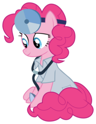 Size: 1595x2049 | Tagged: safe, artist:sonofaskywalker, pinkie pie, earth pony, pony, g4, the summer sun setback, clothes, doctor pie, female, mare, simple background, sitting, smiling, solo, stethoscope, transparent background, vector