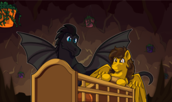 Size: 1160x689 | Tagged: safe, artist:littletigressda, oc, dragon, pony, cave, fanfic, fanfic art, fanfic cover