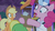 Size: 1366x768 | Tagged: safe, screencap, applejack, pinkie pie, wensley, earth pony, pony, g4, my little pony: friendship is magic, the summer sun setback, clipboard, confused, doctor, female, head mirror, male, mare, night, stallion, trio