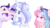 Size: 2440x1373 | Tagged: safe, artist:chickhen, artist:moon-rose-rosie, oc, oc only, oc:angel blue, oc:astral moonlight, oc:celestial moon, alicorn, pony, unicorn, base used, female, magical lesbian spawn, multicolored hair, offspring, parent:rainbow dash, parent:twilight sparkle, parents:twidash, rainbow hair, smiling, smirk, sparkly mane, trio