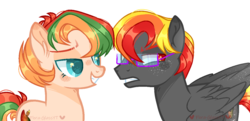 Size: 1280x622 | Tagged: safe, artist:manella-art, oc, oc only, oc:cinder, oc:mango, earth pony, pegasus, pony, female, glasses, male, mare, simple background, stallion, transparent background