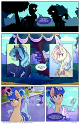 Size: 2301x3549 | Tagged: safe, artist:darlyjay, oc, oc only, oc:glowing flower, oc:persephone, oc:sterling sentry, dracony, hybrid, pony, unicorn, comic:save the harmony, comic, female, high res, interspecies offspring, mare, offspring, parent:discord, parent:flash sentry, parent:fluttershy, parent:rarity, parent:spike, parent:twilight sparkle, parents:discoshy, parents:flashlight, parents:sparity