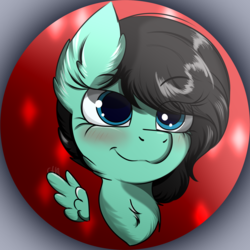 Size: 2016x2016 | Tagged: safe, artist:luxsimx, oc, oc only, oc:another story, pegasus, pony, bust, chest fluff, commission, eye clipping through hair, female, floating wings, high res, mare, portrait, smiling, solo, wings