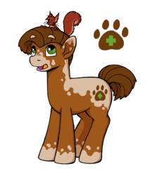Size: 1916x2149 | Tagged: safe, artist:riverfox237, oc, oc:tree paws, earth pony, pony, squirrel, adoptable, adopted, commission, cutie mark
