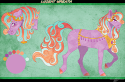 Size: 1266x834 | Tagged: safe, artist:bijutsuyoukai, oc, oc only, oc:lucent wreath, crystal pony, pony, colored hooves, female, green background, magical lesbian spawn, mare, offspring, parent:amber laurel, parent:radiant hope, reference sheet, simple background, solo