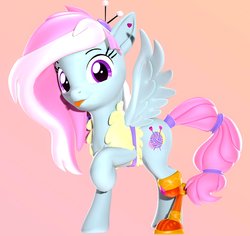 Size: 4096x3867 | Tagged: safe, artist:flushthebatsanta, kerfuffle, pegasus, pony, g4, my little pony: rainbow roadtrip, 3d, amputee, clothes, cute, female, looking at you, mare, pincushion, prosthetic leg, prosthetic limb, prosthetics, raised hoof, source filmmaker, spread wings, tongue out, vest, wings