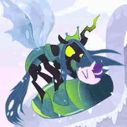 Size: 320x320 | Tagged: safe, artist:k.r.e.d.k.e, edit, edited screencap, screencap, sound edit, queen chrysalis, starlight glimmer, changeling, changeling queen, pony, g4, season 9, the ending of the end, abuse, animated, cocoon, cropped, dead or alive (band), duo, female, glimmerbuse, loop, music, sound, starlight vs chrysalis, ultimate chrysalis, webm, you spin me right round