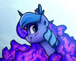 Size: 2731x2202 | Tagged: safe, artist:thefloatingtree, princess luna, alicorn, pony, g4, bust, female, high res, horn, mare, portrait, profile, smiling, solo
