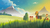 Size: 2880x1620 | Tagged: safe, artist:simonk0, oc, oc only, oc:small block, pony, barn, clothes, commission, cottagecore, farm, farmer, giant pony, grass, hat, macro, male, morning, mountain, mountain range, overalls, scenery, shirt, solo, stallion, sunrise, tree