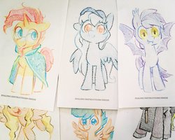 Size: 2048x1638 | Tagged: safe, artist:dawnfire, sunburst, oc, oc:ice, bat pony, pegasus, pony, unicorn, g4, bat pony oc, traditional art