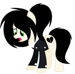 Size: 2404x2396 | Tagged: safe, artist:mint-light, artist:rukemon, oc, oc only, oc:black patches, earth pony, pony, g4, base used, clothes, commission, female, high res, hoodie, mare, open mouth, scar, simple background, solo, transparent background