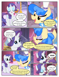 Size: 612x792 | Tagged: safe, artist:newbiespud, edit, edited screencap, screencap, rarity, sapphire shores, pony, comic:friendship is dragons, g4, clothes, comic, dialogue, eyes closed, female, hat, lidded eyes, makeup, mare, raised hoof, screencap comic, top hat