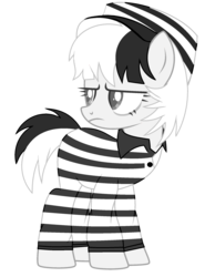 Size: 1656x2232 | Tagged: safe, artist:mint-light, artist:rukemon, oc, oc only, oc:bad karma, earth pony, pony, base used, clothes, commission, female, hat, jumpsuit, mare, prison outfit, prison stripes, prisoner, simple background, solo, transparent background