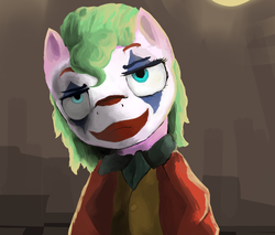 Size: 2530x2160 | Tagged: safe, artist:sapphmod, pinkie pie, earth pony, pony, g4, ambiguous gender, arthur fleck, clothes, crossover, high res, joker (2019), makeup, pinkie joker, shirt, solo, suit, the joker