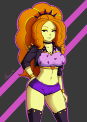 Size: 2480x3507 | Tagged: safe, artist:rambon7, adagio dazzle, equestria girls, equestria girls series, sunset's backstage pass!, spoiler:eqg series (season 2), belly button, breasts, busty adagio dazzle, cleavage, clothes, female, midriff, raised eyebrow, sexy, shorts, solo, stupid sexy adagio dazzle, thighs