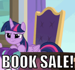 Size: 550x516 | Tagged: safe, edit, edited screencap, screencap, starlight glimmer, twilight sparkle, alicorn, pony, unicorn, sparkle's seven, animated, book, bookhorse, cropped, excited, faic, female, glowing horn, happy, horn, lidded eyes, magic, mare, open mouth, raised hoof, school of friendship, smiling, solo focus, spread wings, that pony sure does love books, twilight fuel, twilight sparkle (alicorn), wingboner, wings