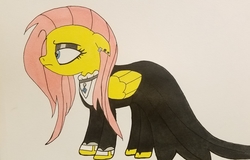 Size: 3127x2007 | Tagged: safe, artist:polar_storm, fluttershy, pegasus, pony, fake it 'til you make it, g4, blue eyes, colored sketch, female, fluttergoth, high res, mare, solo, traditional art