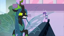 Size: 960x540 | Tagged: safe, screencap, queen chrysalis, starlight glimmer, pony, unicorn, g4, the ending of the end, leak, ultimate chrysalis