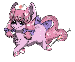 Size: 801x668 | Tagged: safe, artist:jinbesan, pony, cotton candy, needle, nurse, syringe, tail hold, this will end in pain