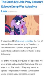 Size: 717x1238 | Tagged: safe, twilight sparkle, equestria daily, g4, leak, meta:leak, netherlands, text, you had one job