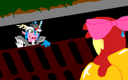 Size: 780x490 | Tagged: safe, artist:smashfan666, derpibooru exclusive, apple bloom, equestria girls, g4, female, it, meme, ms paint, parody, storm drain, sweatdrop, tiara ultima