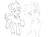 Size: 2732x2048 | Tagged: safe, artist:btbunny, oc, oc:cookie malou, earth pony, pony, black and white, cookie, female, food, grayscale, happy, headphones, high res, lineart, monochrome, short tail, simple background, trotting, trotting in place, white background