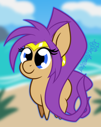 Size: 1376x1726 | Tagged: safe, artist:puperhamster, earth pony, genie, pony, beach, crossover, ponified, shantae, shantae (character), solo