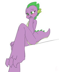 Size: 840x1020 | Tagged: safe, artist:carnifex, spike, g4, barb, blushing, feet, female, fetish, foot fetish, foot focus, rule 63