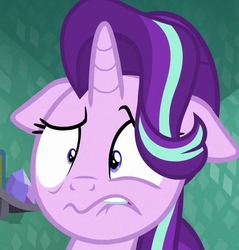 Size: 467x488 | Tagged: safe, screencap, starlight glimmer, pony, g4, the crystalling, cropped, female, floppy ears, lip bite, mare, solo