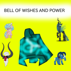 Size: 1000x1000 | Tagged: safe, cozy glow, grogar, lord tirek, queen chrysalis, centaur, changeling, changeling queen, goat, pegasus, pony, g4, season 9, antagonist, bow, cloven hooves, female, filly, grogar's bell, hair bow, legion of doom, male, needs more saturation, nose piercing, nose ring, piercing, septum piercing, simple background, vector, yellow background