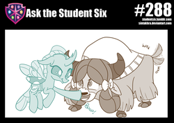 Size: 800x568 | Tagged: safe, artist:sintakhra, ocellus, yona, changedling, changeling, yak, tumblr:studentsix, g4, behaving like a dog, boop, cute, diaocelles, flying, happy, post-it, tail wag, unsound effect, yonadorable