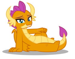 Size: 3008x2364 | Tagged: safe, artist:aleximusprime, smolder, dragon, g4, bedroom eyes, female, flirting, high res, lying down, pose, relaxed, relaxing, simple background, smug, solo, transparent background, vector, wings, wings down