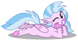 Size: 3687x1983 | Tagged: safe, artist:aleximusprime, silverstream, hippogriff, g4, cute, diastreamies, female, flirting, looking at you, lying down, one eye closed, one eye open, pose, simple background, solo, transparent background, wink