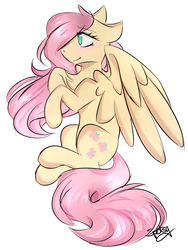 Size: 1800x2400 | Tagged: safe, artist:spotsy47, fluttershy, pegasus, pony, g4, blushing, chest fluff, cute, female, floppy ears, looking away, mare, profile, shyabetes, simple background, solo, white background, wings