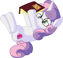 Size: 6682x6148 | Tagged: safe, artist:cyanlightning, sweetie belle, pony, unicorn, g4, .svg available, absurd resolution, adorkable, book, chest fluff, cute, cutie mark, diasweetes, dork, ear fluff, female, filly, glasses, meganekko, nerd, on back, reading, simple background, smiling, solo, the cmc's cutie marks, transparent background, vector