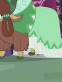 Size: 124x164 | Tagged: safe, screencap, sandbar, yona, earth pony, pony, yak, g4, the last problem, animated, cloven hooves, cropped, gif, gif for breezies, hooves, male, older sandbar, picture for breezies, smiling, stallion