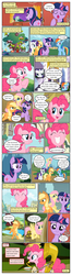 Size: 612x2320 | Tagged: safe, artist:newbiespud, edit, edited screencap, screencap, applejack, fluttershy, pinkie pie, rainbow dash, rarity, twilight sparkle, earth pony, pegasus, pony, unicorn, comic:friendship is dragons, g4, comic, dialogue, female, flying, freckles, frown, golden oaks library, grin, hat, looking up, mane six, mare, musical instrument, rearing, screencap comic, smiling, unicorn twilight
