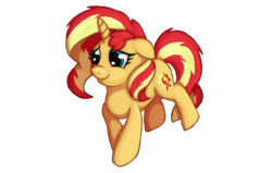 Size: 1200x762 | Tagged: safe, artist:swasfews, sunset shimmer, pony, unicorn, g4, female, floppy ears, mare, simple background, smiling, solo, transparent background