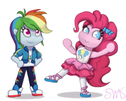 Size: 1200x960 | Tagged: safe, artist:swasfews, pinkie pie, rainbow dash, equestria girls, g4, chibi, converse, no nose, shoes, simple background, sneakers, transparent background