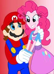 Size: 744x1023 | Tagged: safe, artist:gadgetgirlsteph1234, pinkie pie, equestria girls, g4, crossover, crossover shipping, female, happy, male, mario, mariopie, shipping, straight, super mario bros.