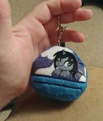 Size: 824x970 | Tagged: safe, artist:sew_adorkable, siren, chibi, commission, fins, fish tail, gacha, hand, horn, irl, kellin quinn, keychain, male, photo, ponified, sleeping with sirens, solo