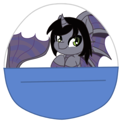 Size: 954x965 | Tagged: safe, artist:sew_adorkable, siren, basket, chibi, commission, cute, fins, fish tail, gacha, horn, kellin quinn, looking at you, male, ponified, simple background, sleeping with sirens, slit pupils, smiling, solo, transparent background