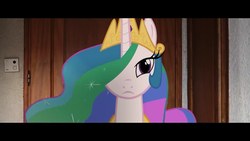 Size: 1280x720 | Tagged: safe, artist:stormxf3, screencap, princess celestia, alicorn, pony, fanfic:my little dashie, g4, irl, looking at you, photo, ponies in real life, solo
