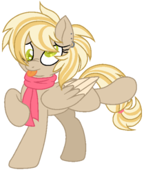 Size: 491x588 | Tagged: safe, artist:otakuchicky1, oc, oc only, pegasus, pony, clothes, female, mare, offspring, parent:derpy hooves, parent:feather bangs, parents:derpybangs, scarf, simple background, solo, tongue out, transparent background